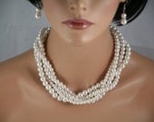 statement necklace Ivory cream multi strand braided pearl necklace for bride jewelry, bridesmaids, wedding bridal