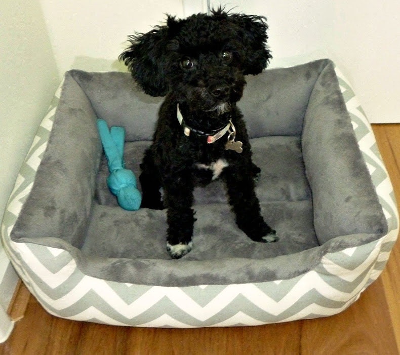 One-Piece 24" x 19"  - Dog Bed - Cat Bed - Gray & White with Minky Fleece