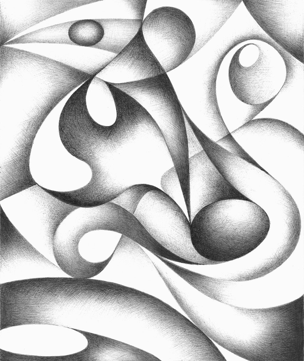 Original abstract drawing, black and white, geometric, ombre