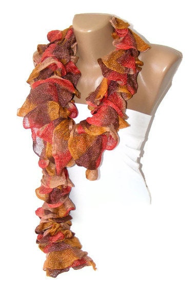 women knitted Rufffle scarf, women accessory, gifts idea, for her, fashion, long scarf, scarf trends, gift for her