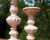 On Sale...Shabby Cottage Distressed Sweet Pink Candle Holder Set- Includes one 11.5" and one 8" Candle Holder