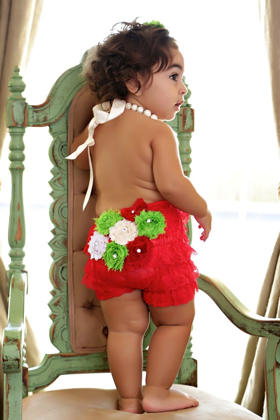 Christmas Diaper Cover - Lace Diaper Cover - Christmas Girls Outfit - Christmas Romper - Red Girls Outfit - Christmas Lace Romper