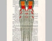 2 birds- ORIGINAL ARTWORK Mixed Media, Hand Painted  on 1920 famous Parisien Magazine 'La Petit Illustration' xyz