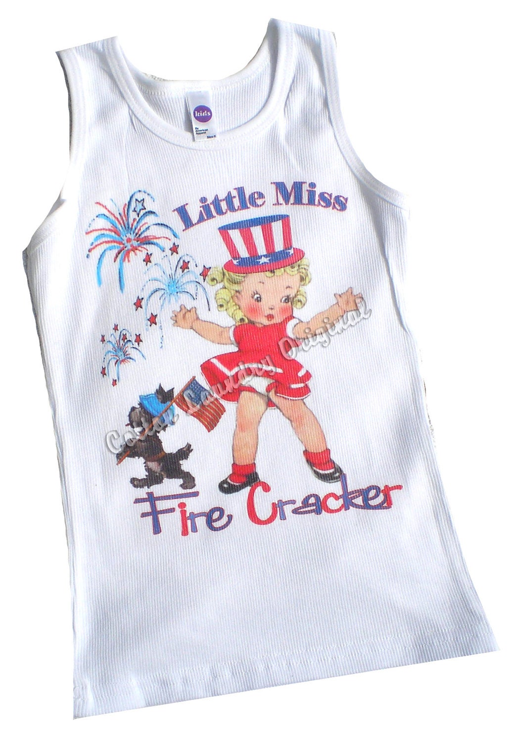Vintage Childrens tshirt, tank, onesie 4th Little Miss Firecracker