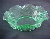 Imperial Green Diamond Quilted Crimped Nappy Depression Glass 1920s to 1930s