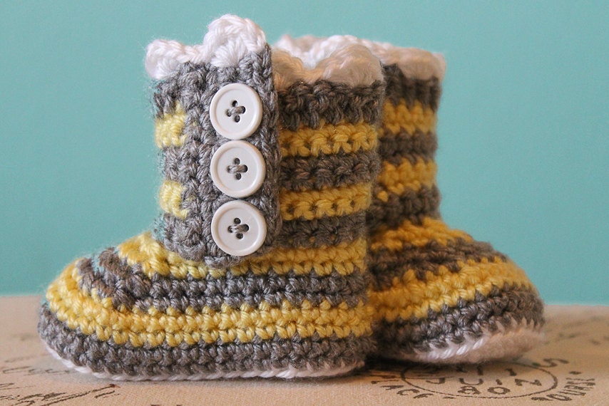 Instant Download - CROCHET PATTERN PDF - Crochet Baby Girl Striped Boots - Crochet Booties