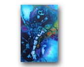 Abstract Painting Original Painting on Canvas Modern Art Large Fossil Art Blue & Orange Painting Contemporary Wall Art 36x24 by Heather Day