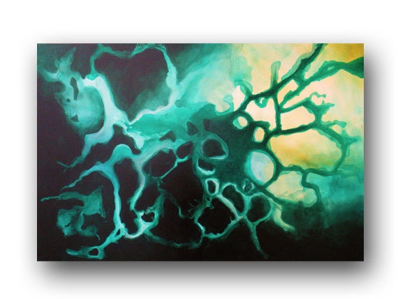 Abstract Painting Green Painting Large Original Painting on Canvas Fluid Art Contemporary Wall Art 36x24 by Heather Day Original Paintings