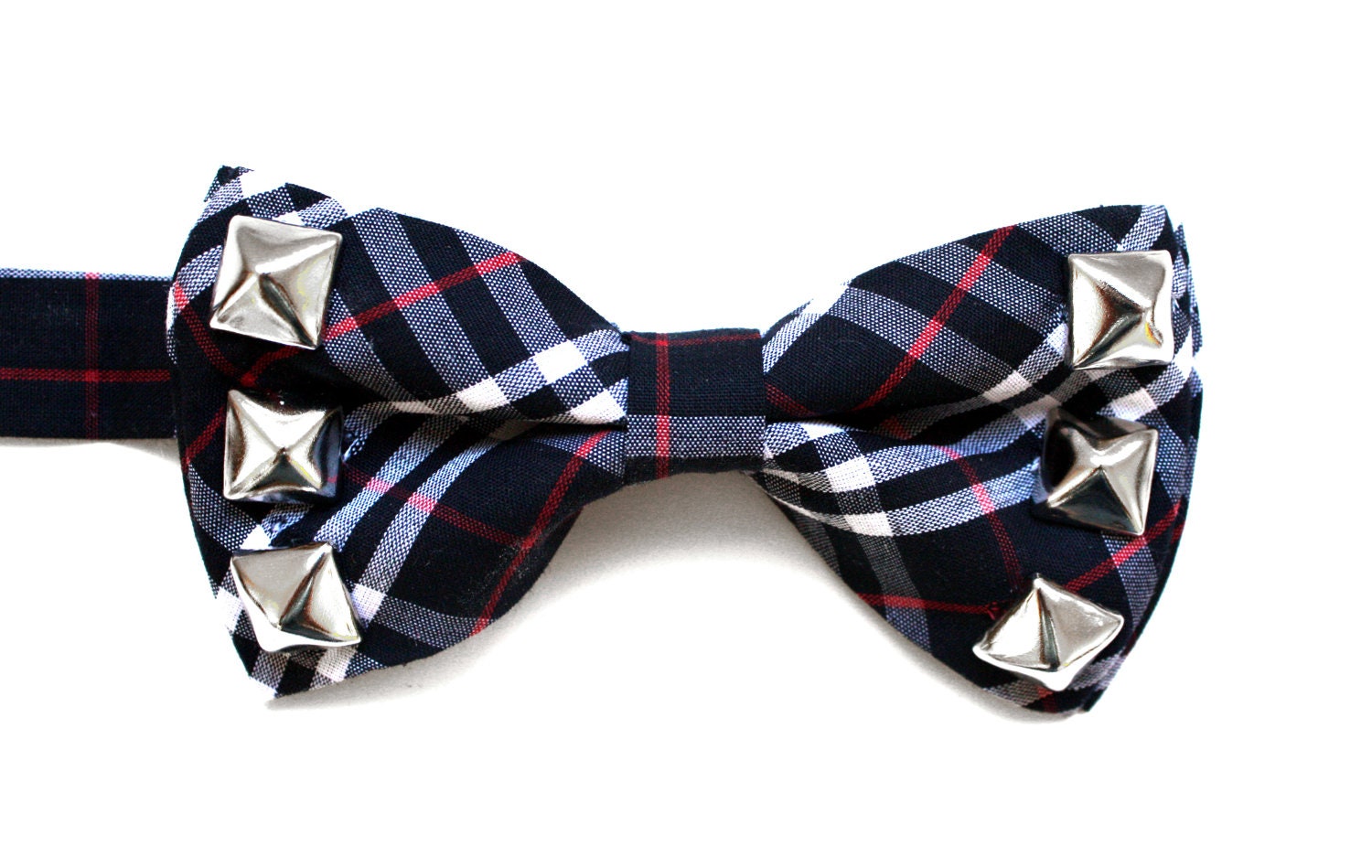Studded Plaid Bow Tie