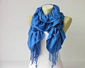 Ruffle scarf  ,Pashmina fabric scarf in  royal blue
