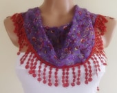 multicolor cotton scarf with lace new design shawl neckwarmer cowl christmas gift for her purple red green