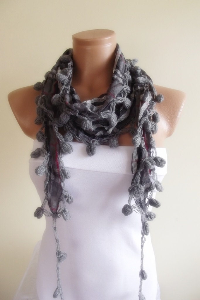 multicolor scarf with lace new design shawl neckwarmer cowl christmas gift for her grey burgundy black white