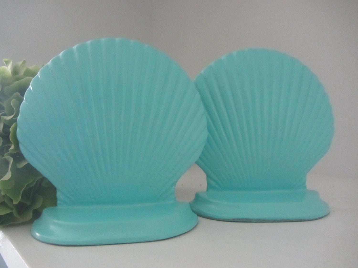 Pair of Painted Robin's Egg Blue Clamshell Bookends