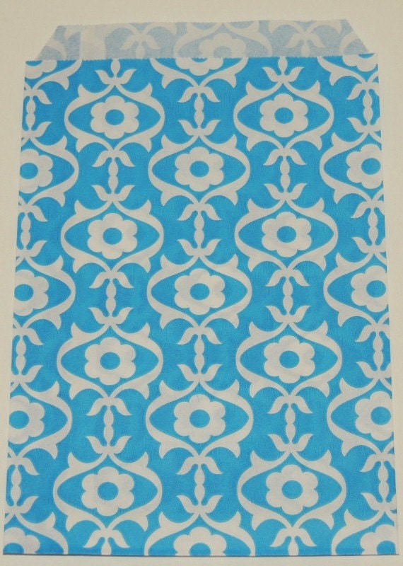 New...Blue  Flower Scroll  Favor Bags - 24 - Modern, Party, Favor Bags, Weddings, Birthday, Made in Usa