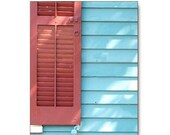 Architecture Photo, Red Shutter Photo, Turquoise, Cape May, travel photography, rustic, blue, cottage decor, bright,  architecture print