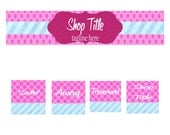 Pre Made Etsy Banner Shop Set - Stripes & Dots