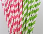 Hot PINK Stripe & Lime GREEN Stripe Paper Straws, 50 Straws.. w/  Blank DIY Printables, Drinking Straws, Cake Pop Sticks