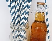 25 "Extra Long" NAVY Stripe Paper Straws, 10.5" Tall Weddings Birthdays Party Paper Drinking Straws....Soda Bottles