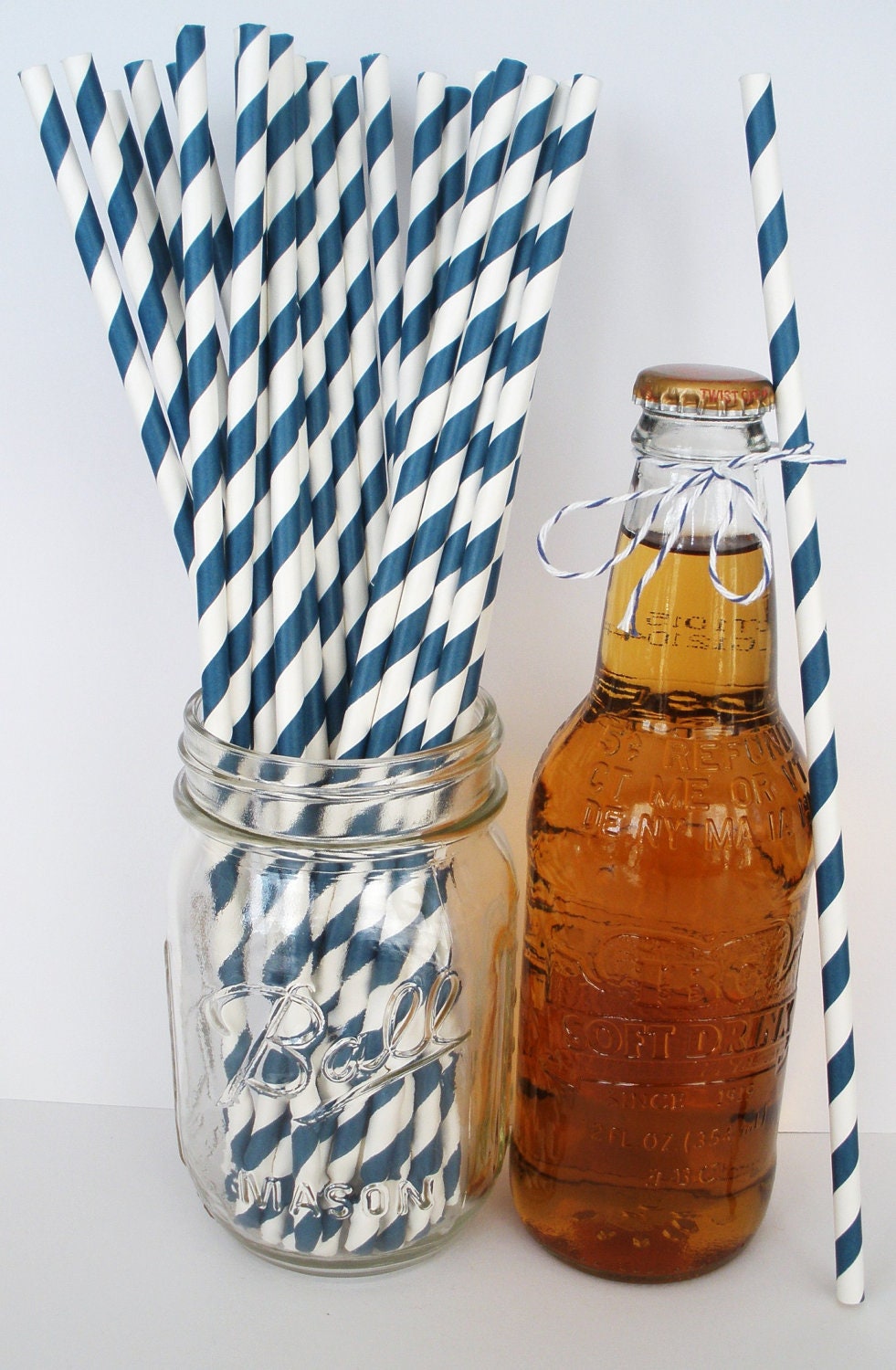 25 "Extra Long" NAVY Stripe Paper Straws, 10.5" Tall Weddings Birthdays Party Paper Drinking Straws....Soda Bottles