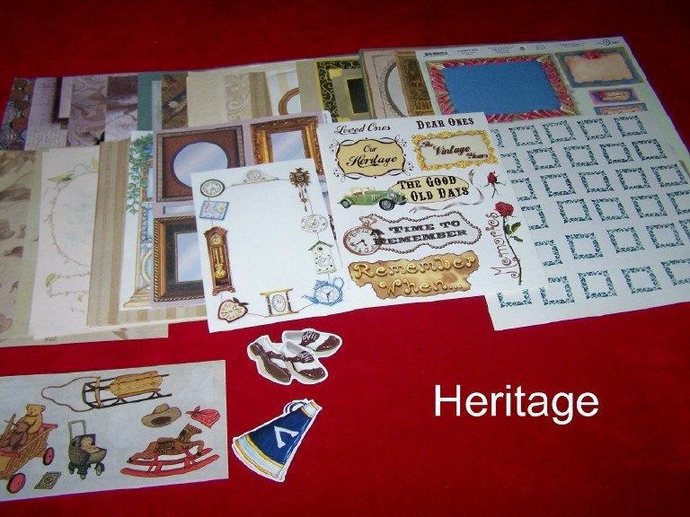 Scrapbooking, Large Scrapbook Kit, Heritage Scrapbooking Kit, Family Page Kit, Scrapbook Supplies, Page Kits, Embellishments, Die Cuts, Fram