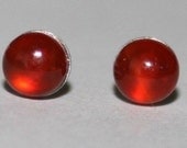 4mm Red Carnelian Stone Cabochon studs, Surgical Steel Posts and Silicone Rubber Ear nuts (hypoallergenic)