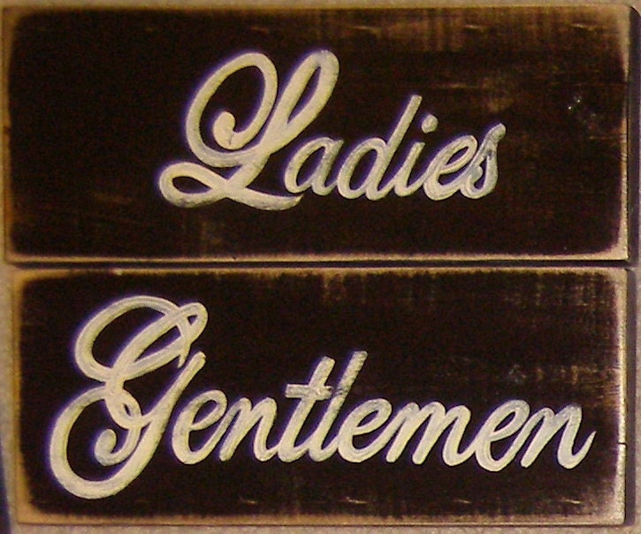 LADIES GENTLEMEN Set of 2 Bathroom Restroom Sign Wood HP Chic Plaque U Pick Color