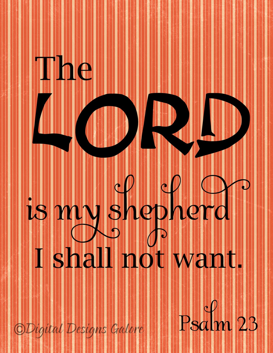 8x10 Digital Art Print - Psalm 23 The Lord is My shepherd  - Wall Art Children Family Home Decor Gift