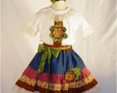Fall Holiday Shabby Chic Girl's  Upcycled Denim Appliqued Skirt Tee Shirt Boutique Toddler Outfit Handmade Children Clothing 3T OOAK