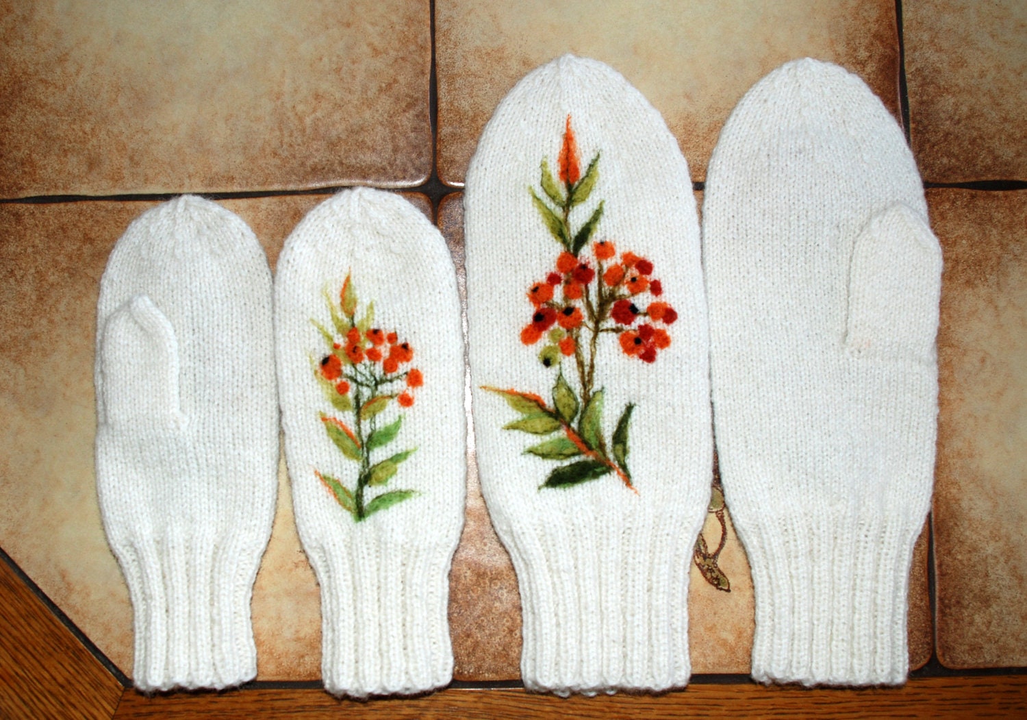 Reserved Cindy ......Kit of white rowan berries mittens for mother and daughter