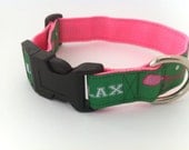 Preppy Lacrosse Dog Collar -- Green and Hot Pnk and LAX Letters