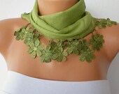 Scarf , Grass Green Cotton Scarf Woman Cowl