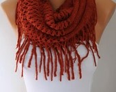 Infinity Scarf Loop Scarf Circle Scarf Fabric Knitted Lace Scarf  -  Cowl Scarf -  Long Scarf  - Tube Scarf - Burnt  -fatwoman
