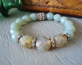 Stretch bracelet 'TRIBECA - Blue Opal/ Sand' sea blue, baby blue, vintage rhinestones, rustic bohemian, beaded trendy stack bracelet