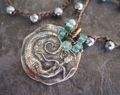 Artisan sterling silver mermaid crochet necklace 'UnderWorld' apatite, blue green, pyrite, nautical sea surfer beach boho chic