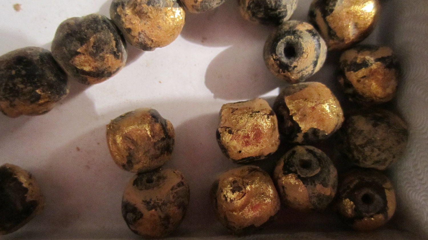 clay gold leaf grunge tribal beads boho goth  beads to string necklace jewelry making supplies earrings or bracelet