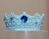 Crochet Baby Prince Crown - Handmade Tiara with Rhinstone Gems - Kids, Toddler, Child size - Ecxellent Photo Prop or Gift for Baby Shower