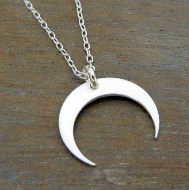 Downward Silver Crescent Moon Necklace, Sterling Silver Pendant, Chain, MYSTIC by E. Ria Designs