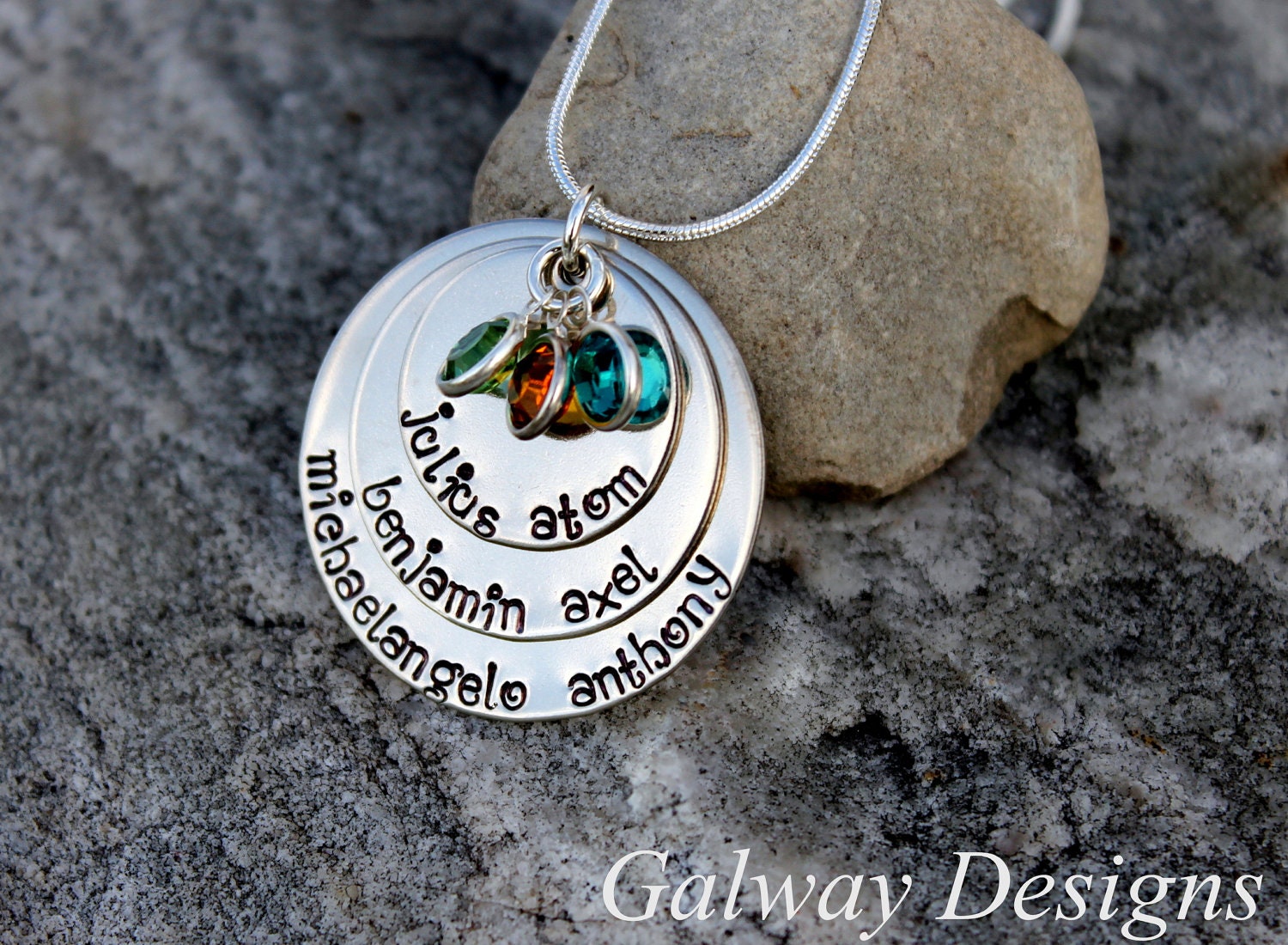 3 disc hand stamped mothers necklace