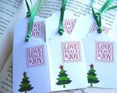 Love Peace Joy Red and  Green Christmas Holiday Gift Tag Labels// Set of 10