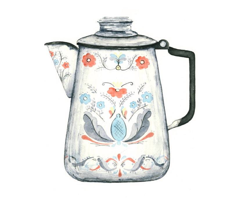 watercolor giclee print - 8x10 // swedish coffee pot kitchen art // scandinavian wall decor