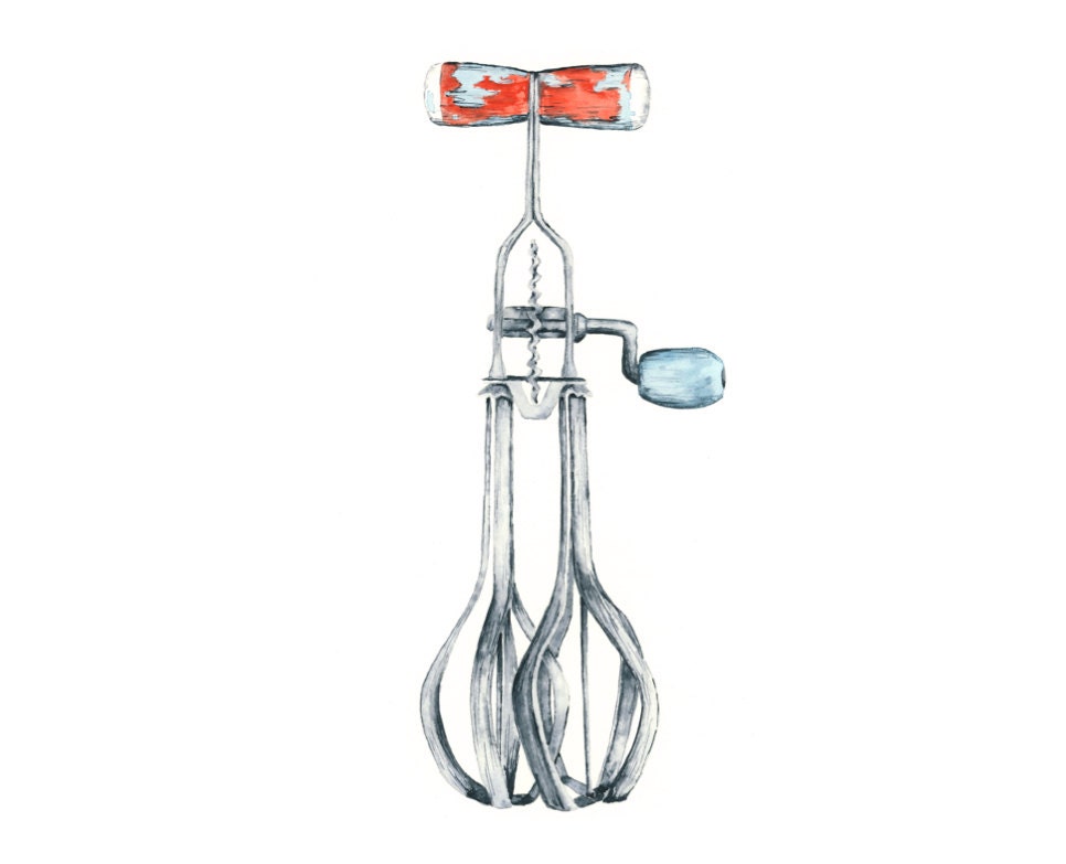watercolor giclee print - 8x10 // egg beater mixer kitchen art // wall decor