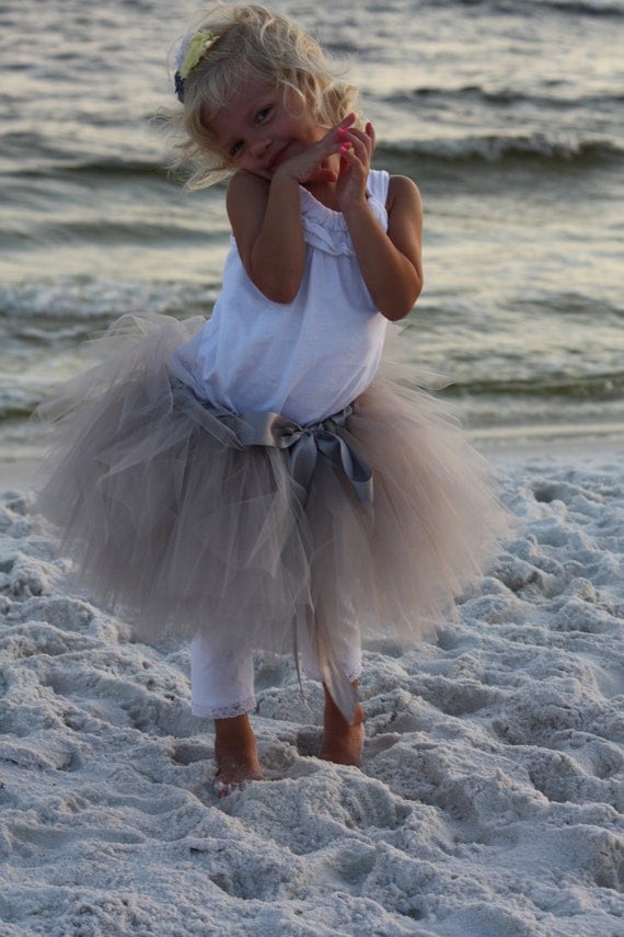 Grey Flower Girl Tutu - Satin Wrapped Waist  - NB-5T
