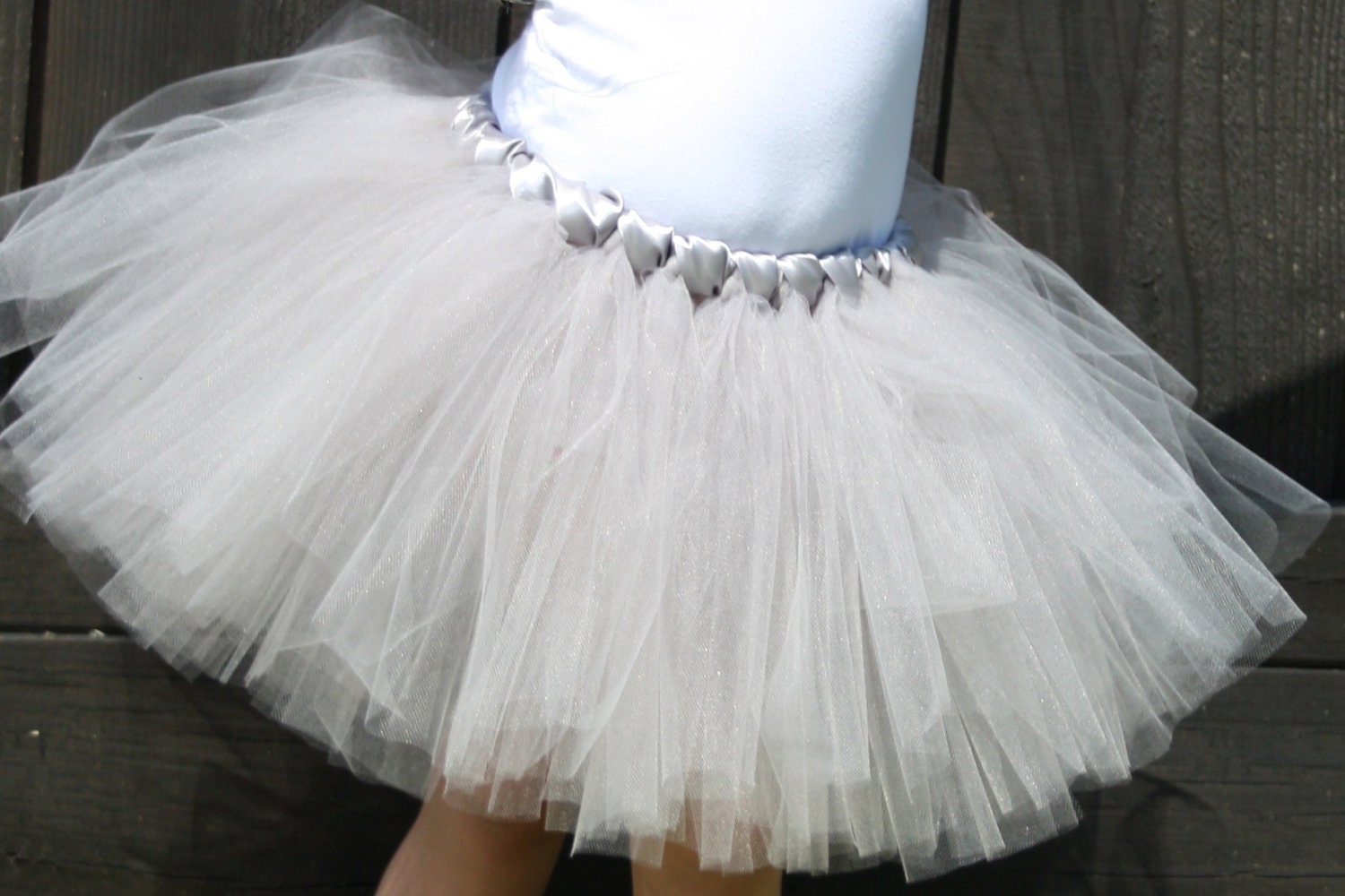 Grey Flower Girl Tutu - Satin Wrapped Waist  - NB-5T