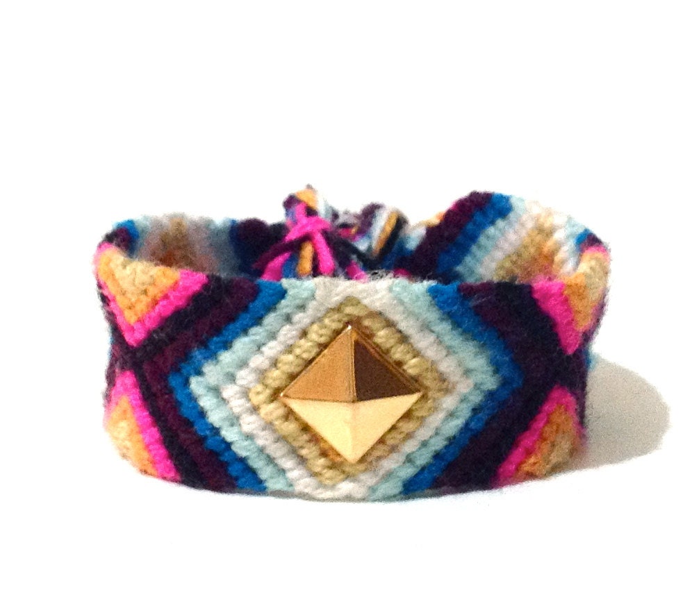 Jumbo Studded Friendship Bracelet Pink Blue Purple Gold