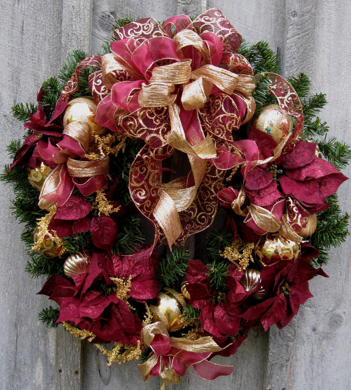 Christmas Wreath, Holiday Wreath, Elegant Décor, Designer Wreath, Victorian Poinsettia Wreath