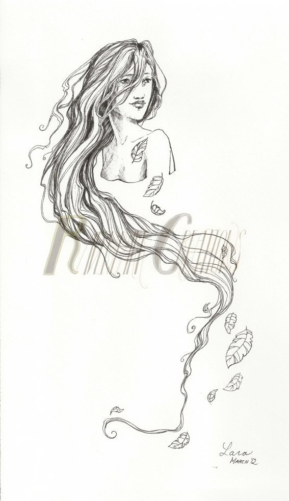 Leaves, windblown hair 2 print portrait of woman