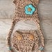 Chunky Teddy Bear Hat w/ Diaper Cover - Braids & Wooden Buttons - Flower ANY COLOR (0-3 OR 3-6 month)