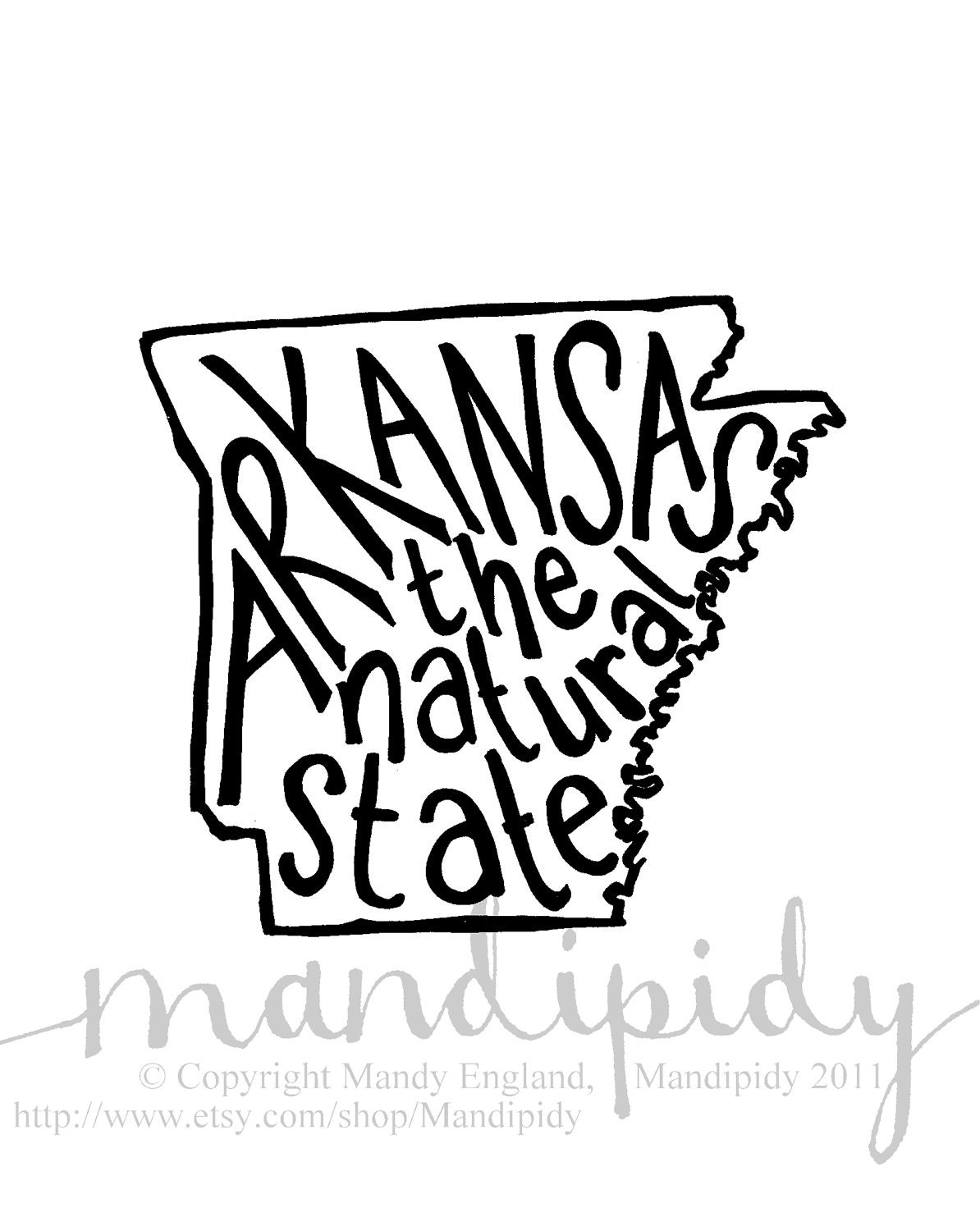 Arkansas the Natural State - White Background - 8x10 Illustrated Print by Mandipidy