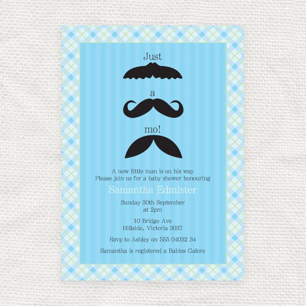 just a mo boys baby shower invitation - printable file - mustache / moustache
