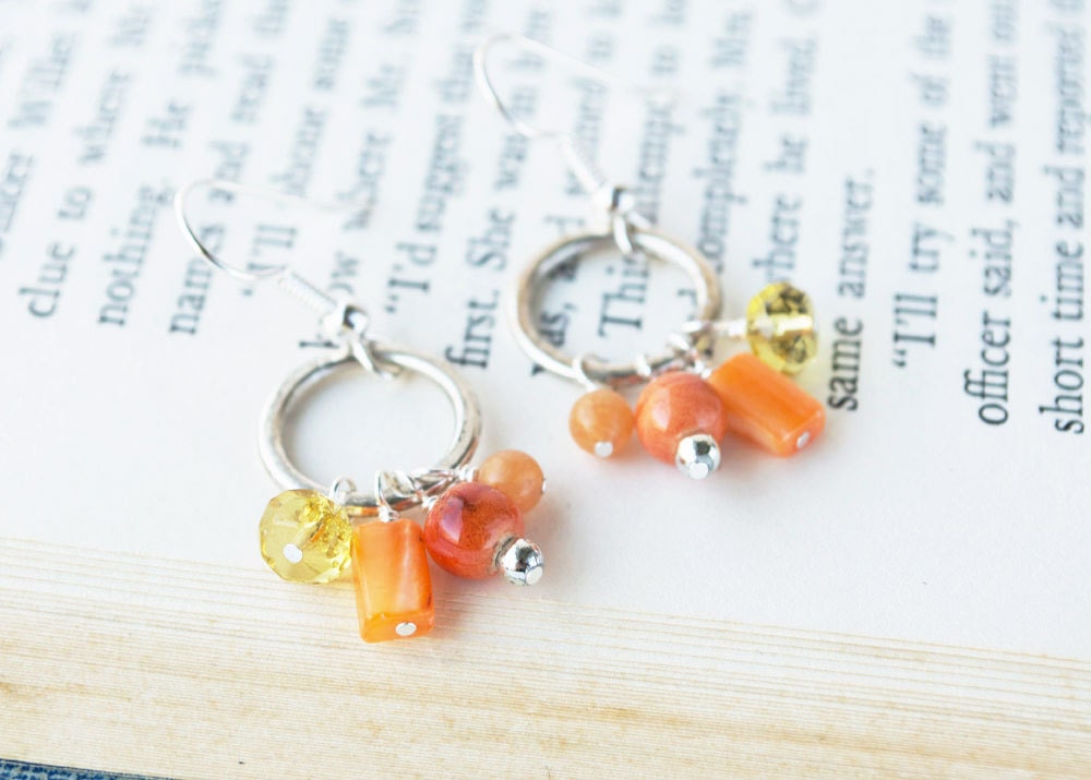 Orange Dangle Earrings: Orange Earrings, Dangle Orange Earrings, Orange Yellow, Tangerine Tango, Yellow Bead Earrings